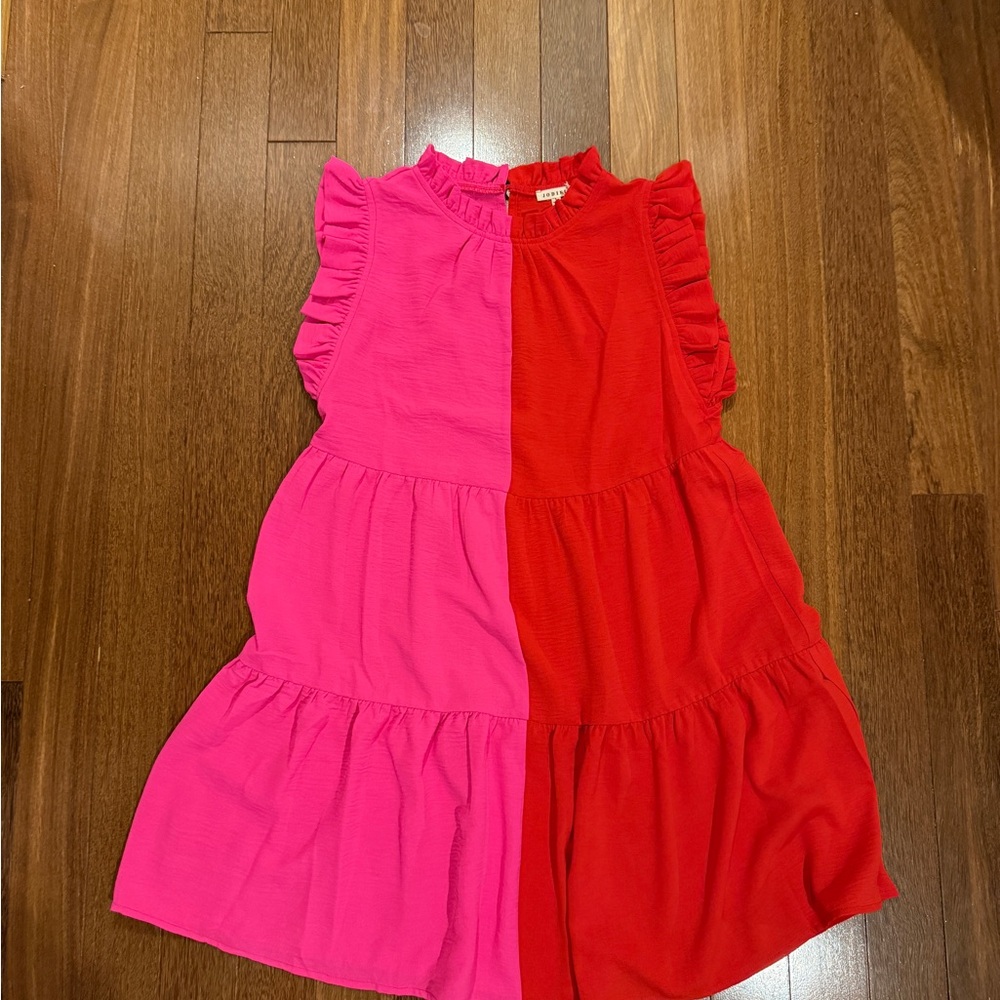 JODIFL Pink and Red Ruffled Tiered Sundress